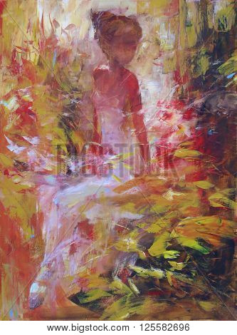 lovely woman handmade oil painting on canvas