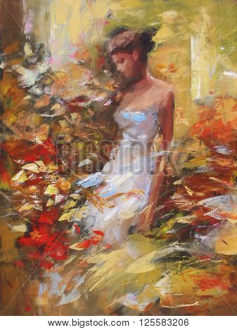 lovely woman handmade oil painting on canvas