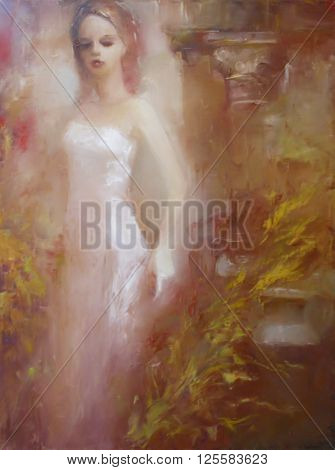 lovely woman handmade oil painting on canvas