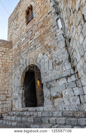 Detail of Pope Luna's Castle in Peniscola Valencia Province Spain. In this Castle lived the last Pope after the western schism from Rome Benedict XIII or Pope Luna.