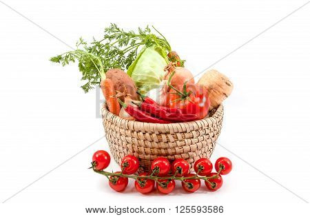 different vegetables such as carrots tomatoes peppers chicory garlic
