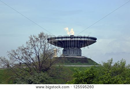 Eternal flame monument during celebration of Victory Day at the Museum of The History of Ukraine in World War II in Kyiv, Ukraine