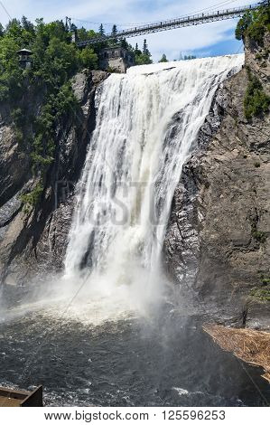 Suspension bridge offers dramatic view above 275-foot Montmorency Falls