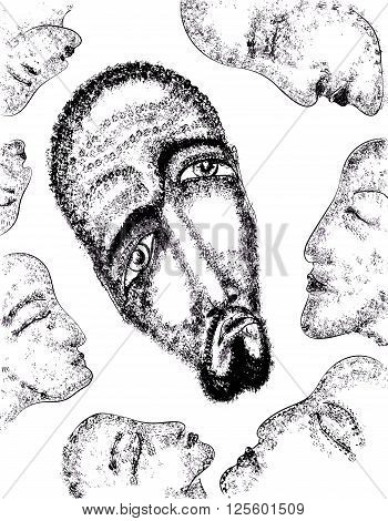 Portrait of a man. Sacred vector illustration. Mysterious symbolic shamanic spiritual esoteric new age. Posters cards stickers t-shirt art.