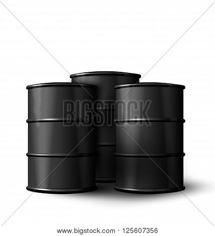 Illustration Three Realistic Black Metal of Oil Barrels Isolated on White Background - Vector