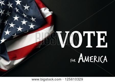 Text Vote for America and USA National Flag on black background