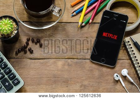 CHIANGMAI THAILAND - APRIL 32016: Netflixl apps showing on iphone 6s. Netflix is an American provider of on-demand Internet streaming media available founded in 1997 by Marc Randolph and Reed Hastings