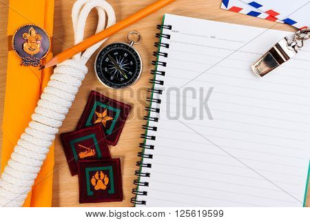 Packing Checklists For Scout Camping Trips, Trip Vacation, Mock Up Close-up On Wooden Table.