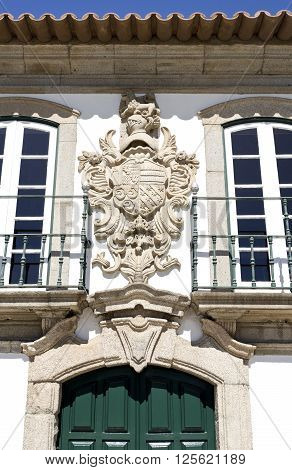 Coat of arms on top of the entrance of the Manor of the Vasconcelos in Vila do Conde Portugal