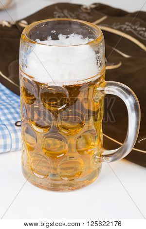 traditional Bavarian pants deerskin and a mug of beer