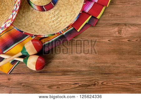 Mexico cinco de mayo wood background mexican sombrero