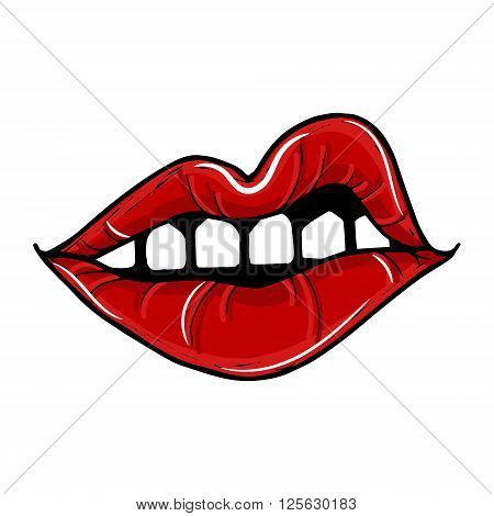 Open female mouth with red lips. Womens lips isolated on a white background. Vector illustration of sexy lips. Mouth kiss.