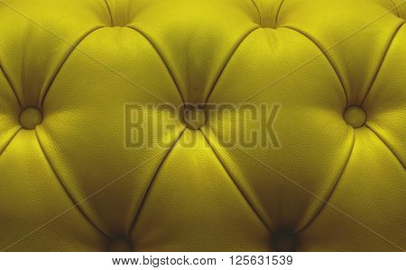 Leather upholstery of a magnificent sofa, color of mustard