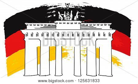 German Flag Sketch And Brandenburger Gate, Vector Artwork