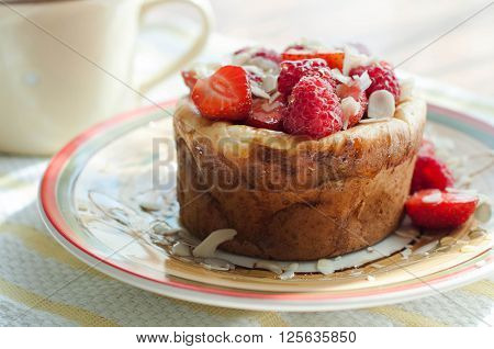 Curd Pudding With Berries Honey And Almonds