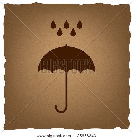 Umbrella with water drops. Rain protection symbol. Flat design style. Coffee style on old paper.