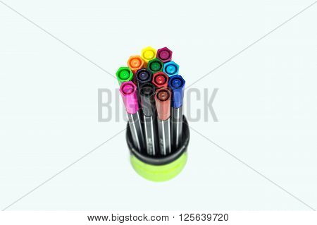 Colored pens isolated art on White background