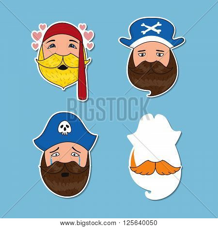 Set Of Emotional Pirates. Different Emotional Faces.