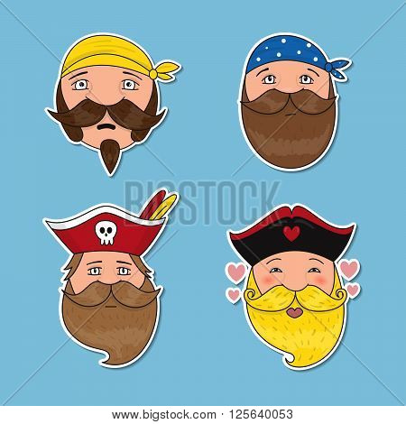 Set Of Emotional Pirates. Different Emotional Faces.