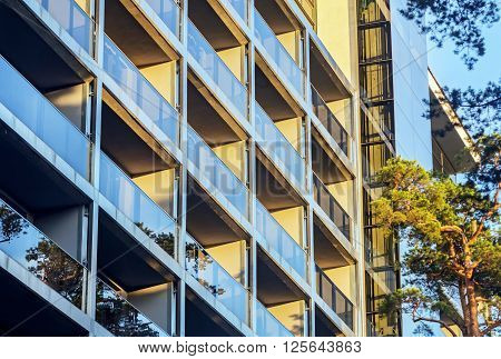 Jurmala. Latvia - July 18 2014: Hotel Jurmala SPA in Jurmala Latvia modern resort hotel on sea beach facade of hotel