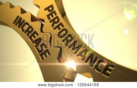 Performance Increase on Golden Metallic Cog Gears. Performance Increase - Technical Design. Performance Increase on Mechanism of Golden Cog Gears with Glow Effect. 3D Rendering.