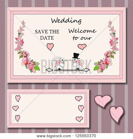 Stylish cards with decorative elements and flowers. Can be used for wedding invitations, birthday cards. Vintage design