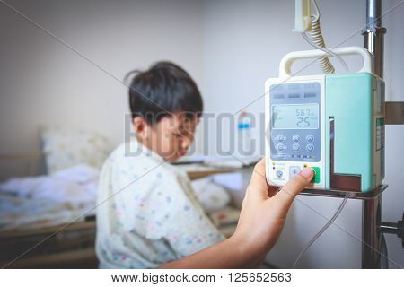 Nurse's Hands Regulation Infusion Pump Intravenous Iv Drip. Vignette And Vintage Style.