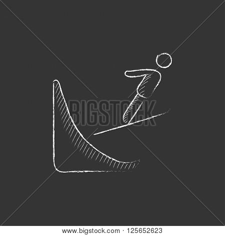 Ski jumping. Drawn in chalk icon.