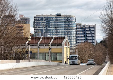 Sochi, Russia - February 8, 2016: View of the Kurortny prospect and new housing developments