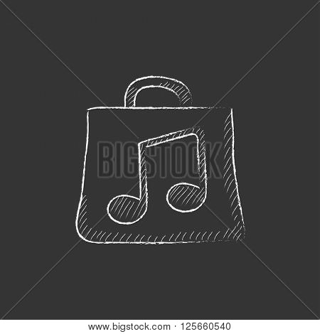 Bag with music note. Drawn in chalk icon.