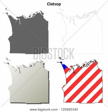 Clatsop County, Oregon blank outline map set