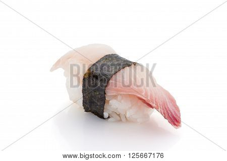 Perch sushi nigiri isolated on white background