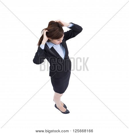 business woman look and think something isolated on white background high angle view asian beauty