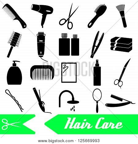 Hair Care Theme Black Simple Icons Set Eps10