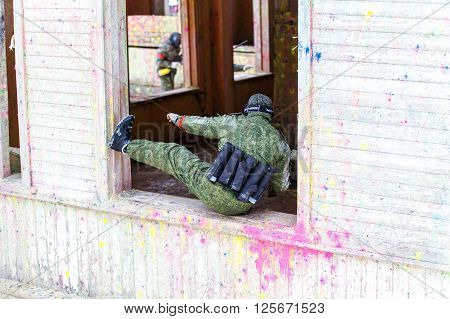 Saint-Petersburg, Russia - February 21, 2016: Big annual paintball scenario game 'Day M' in Snaker club