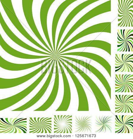 Green and white vector spiral design background set. Different color, gradient, screen, paper size versions.