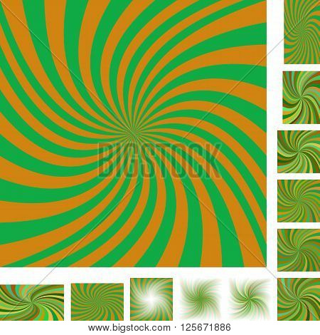 Orange and green vector spiral design background set. Different color, gradient, screen, paper size versions.