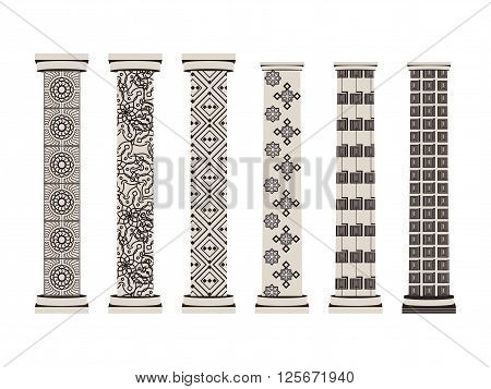 Column. Doric Roman style. Set of columns. Vector illustration.