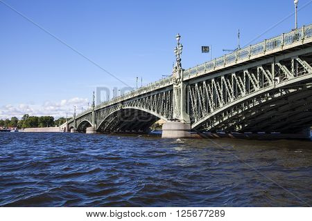 Trinity bridge in St. Petersburg Russia .
