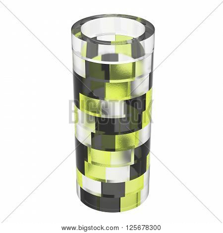 Empty glass vase isolated on white background. Dark light and yellow parts. 3D Illustration