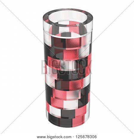 Empty glass vase isolated on white background. Dark light and red parts. 3D Illustration