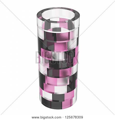 Empty glass vase isolated on white background. Dark light and pink parts. 3D Illustration