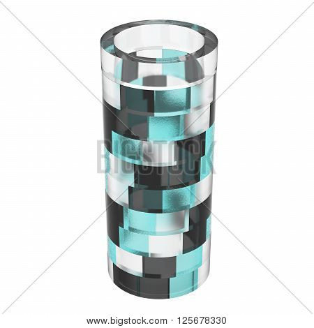 Empty glass vase isolated on white background. Dark light and aqua parts. 3D Illustration