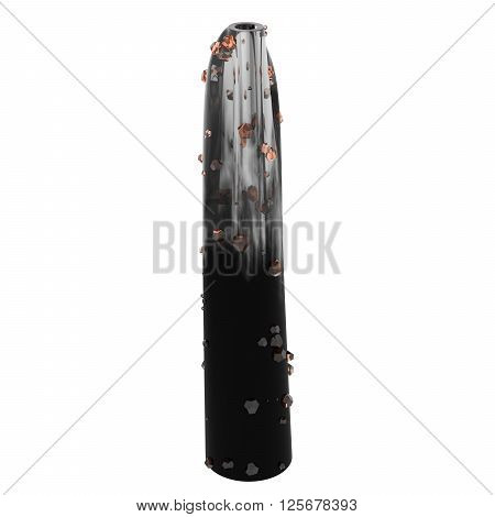 Empty glass vase isolated on white background with orange crystals. 3D Illustration