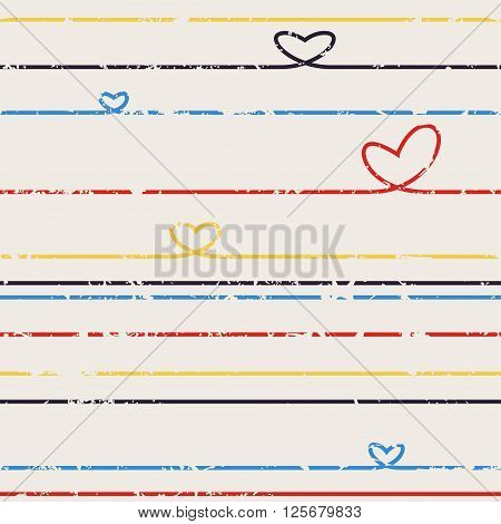 Heart of the lines. Seamless pattern. Shabby. Grunge. Coloful vector illustration for your design