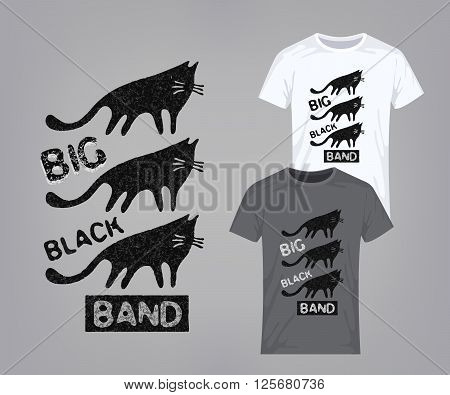 Invasion of the black cats. Vector retro design for printing on T-shirts. Vector illustration.