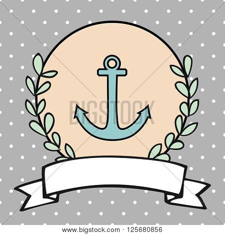 Nautical vector card or sailor invitation with anchor, pastel polka dots background