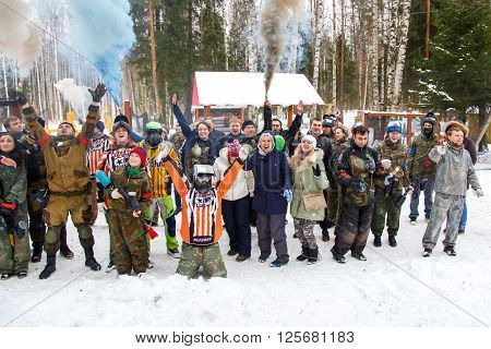 Saint-Petersburg, Russia - February 21, 2016: Big annual paintball scenario game 'Day M' in Snaker club
