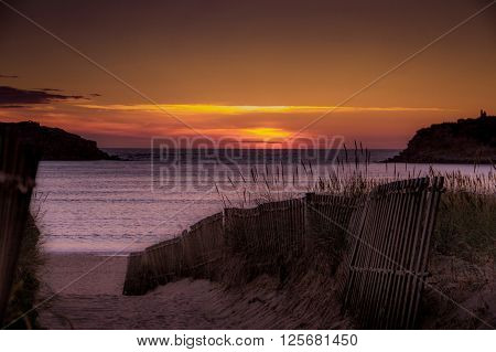 perfect and colorful sunset in the beach