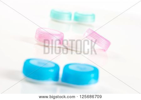 Coloured contacts case on the white background